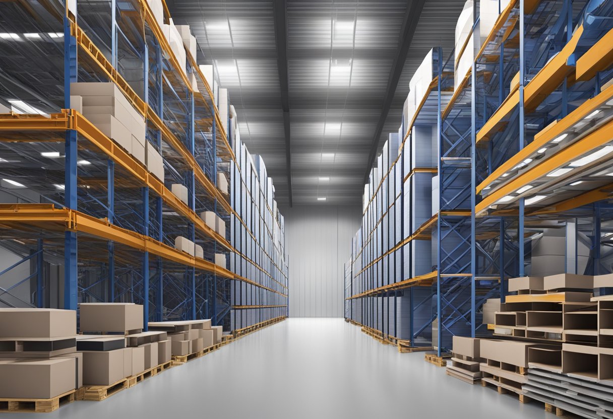 Various aluminum composite material panels stacked in a warehouse, showcasing different types and varieties