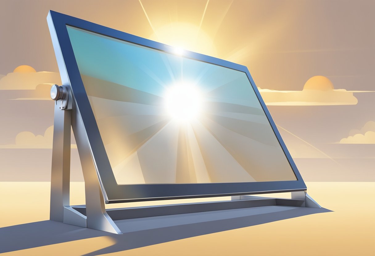 The sun shines down on a sturdy aluminum frame, holding a sleek solar panel in place. The frame is angled towards the sky, capturing the sun's energy